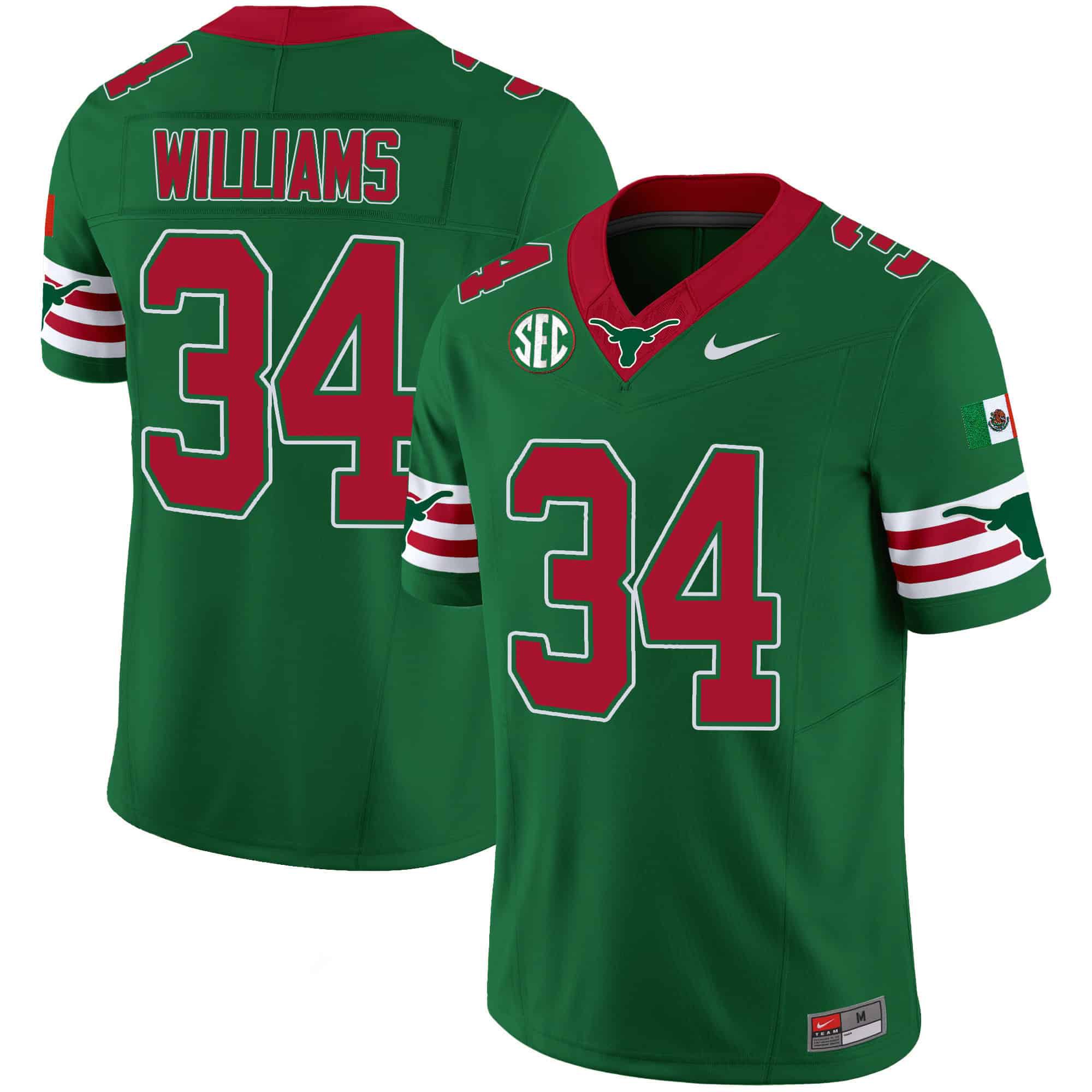 Men Texas Longhorns #34 Williams Green 2024 Nike Mexico SEC Patch Vapor NCAA Jersey
